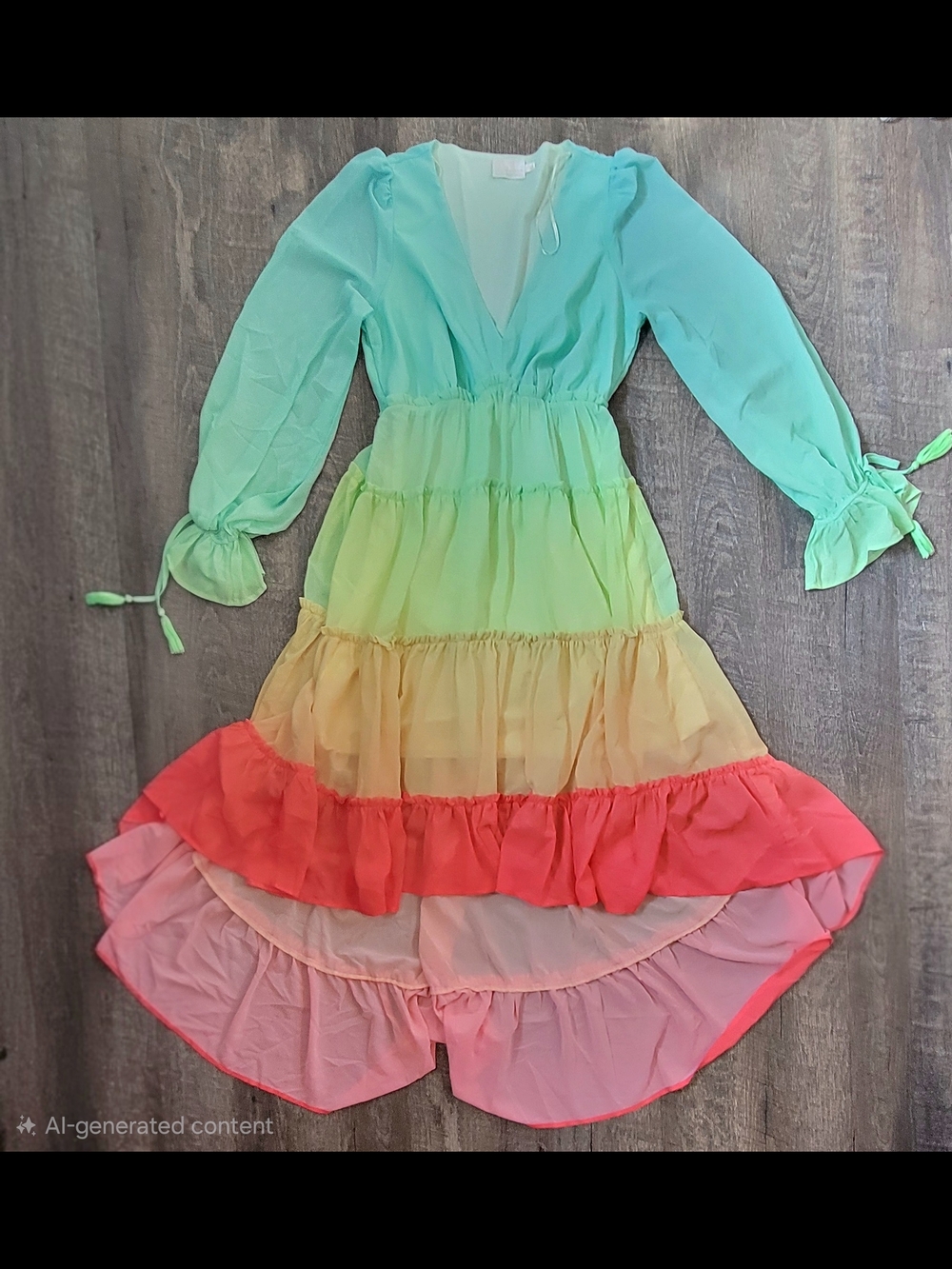 Champagne & Strawberry Tiered High Low Maxi Dress Womens S Pastel Ombre Long Sle - Picture 6 of 14